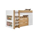 Lit mi - hauteur avec bureau et rangement 90x190 blanc et chêne Lit mi - hauteur avec bureau et rangement 90x190 blanc et chêne