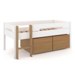 Lit mi - hauteur avec rangement blanc et bois