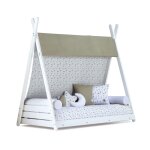 Lit montessori 70x140 cm avec matelas et textile imprim jungle