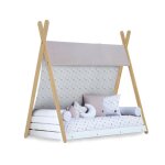 Lit montessori bois 70x140 cm + matelas + linge de lit imprim fort