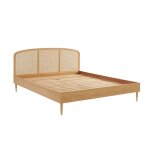 Lit placage chêne et cannage rotin 160x200 sommier inclus Lit placage chêne et cannage rotin 160x200 sommier inclus