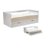 Lit rangement extensible effet bois blanc 90x190 cm Lit rangement extensible effet bois blanc 90x190 cm