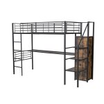 Lit simple mezzanine avec bureau tagre effet bois 90 * 200cm