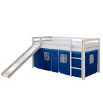 Lit superpos blanc 90x200 avec chelle, rideau bleu et toboggan