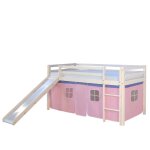 Lit superpos blanc 90x200 avec chelle, rideau rose et toboggan