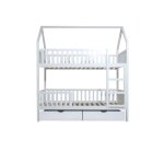 Lit superpos cabane + 2 tiroirs bois blanc 90x190 / 90x190cm
