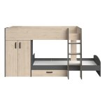 Lits superposs dcor chne et gris avec rangements - 90x200 cm
