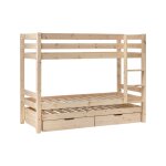 Lits superposs gigognes 2 tiroirs bois massif 90 x 190 cm