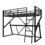 Lit superposé métallique enfant noir avec led, bureau intégré Lit superposé métallique enfant noir avec led, bureau intégré