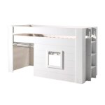Lit surélevé cabane 90x200cm blanc avec rideaux Lit surélevé cabane 90x200cm blanc avec rideaux