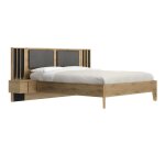 Lit avec t�te de lit effet bois clair et noir 160 x 200 cm