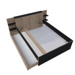 Lit avec tte de lit et tiroir effet bois clair et noir, 140x190cm