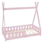 Lit tipi enfant 70x140 cm sommier et barrire inclus bois de pin rose
