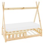 Lit tipi enfant 70x140 cm sommier matelas et barri�re inclus beige