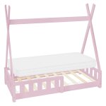 Lit tipi enfant 70x140 cm sommier matelas et barrire inclus bois rose