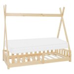 Lit tipi enfant 80x160 cm matelas et barri�re inclus bois de pin beige