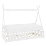 Lit tipi enfant 80x160 cm matelas et barrire inclus bois de pin blanc