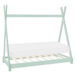 Lit tipi enfant 80x160 cm matelas et sommier inclus bois menthe