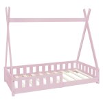 Lit tipi enfant 80x160 cm sommier et barrire inclus bois de pin rose