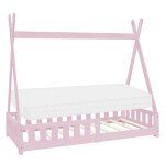 Lit tipi enfant 80x160 cm sommier matelas et barrire inclus bois rose