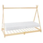 Lit tipi enfant 90x200 cm matelas et sommier inclus bois de pin beige