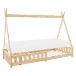 Lit tipi enfant 90x200 cm sommier matelas et barrire inclus beige