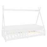 Lit tipi enfant 90x200 cm sommier matelas et barrire inclus blanc