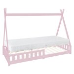 Lit tipi enfant 90x200 cm sommier matelas et barri�re inclus bois rose