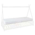 Lit tipi enfant 90x200cm sommier matelas et barri�re inclus bois blanc