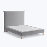 Lit tissu gris sommier  lattes 140x190 monobloc