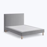 Lit tissu gris sommier  lattes 140x200 monobloc