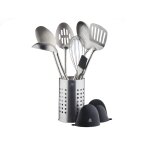 Lot de 10 ustensiles de cuisine en inox gris d