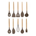 Lot de 10 ustensiles en silicone et manche en bois Lot de 10 ustensiles en silicone et manche en bois