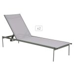Lot de 2 bains de soleil en acier et textilene vert kaki Lot de 2 bains de soleil en acier et textilene vert kaki