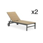 Lot de 2 bains de soleil aluminium et polywood imitation bois