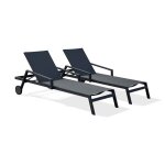 Lot de 2 bains de soleil en aluminium et toile plastifie