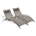 Lot de 2 bains de soleil en aluminium et toile plastifiée cappuccino Lot de 2 bains de soleil en aluminium et toile plastifiée cappuccino
