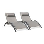 Lot de 2 bains de soleil en aluminium et toile plastifiee