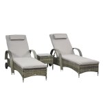 Lot de 2 bains de soleil grand confort table basse verre rsine gris
