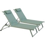 Lot de 2 bains de soleil inclinable avec roues vert cactus