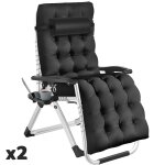 Lot 2 bains de soleil pliables r�glables en continu en textil�ne noir