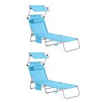 Lot de 2 bains de soleil pliable position rglable avec parasol bleu