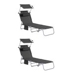 Lot de 2 bains de soleil pliable position réglable avec parasol - noir Lot de 2 bains de soleil pliable position réglable avec parasol - noir
