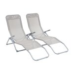 Lot de 2 bains de soleil pliants - gris taupe - transats