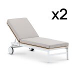 Lot de 2 bains de soleil  roulettes avec coussin
