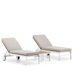 Lot de 2 bains de soleil  roulettes + table d'appoint