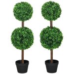 Lot de 2 buis artificiel double boules h. 90 cm - cailloux pot inclus