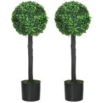 Lot de 2 buis artificiels topiaires boules  20 x 60h cm avec pots