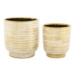 Lot de 2 cache - pot en c�ramique blanc et or � 23x24 - 17, 5x19 cm