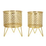 Lot de 2 cache - pots en métal doré Ø 16x20 - 13x20 cm Lot de 2 cache - pots en métal doré Ø 16x20 - 13x20 cm